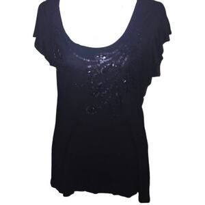 Kische Black Sequin Detail Short Sleeve Top Size XL
